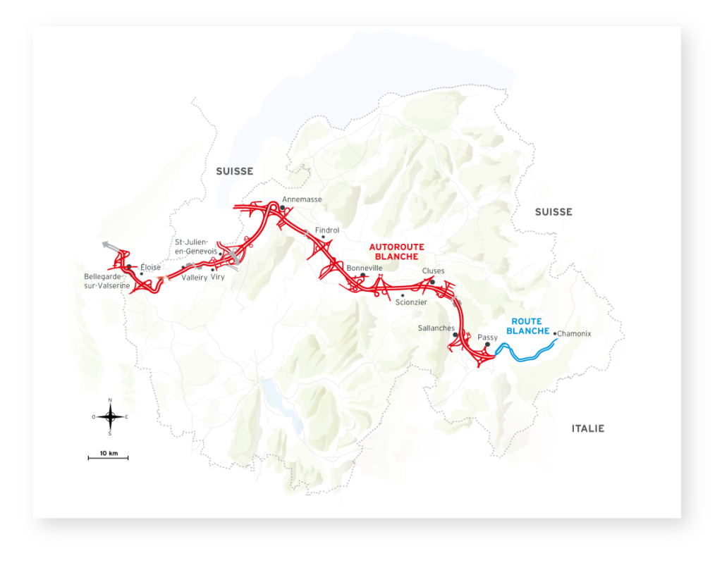 Carte montrant le tracé du réseau ATMB traversant le département de la Haute-Savoie