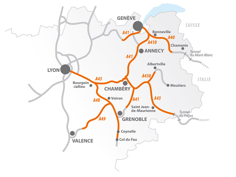 Carte du réseau autoroutier Rhônalpin