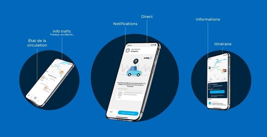 Application qui montre l'état de la circulation, l'info trafic avec les travaux et accidents, notifier la personne, en temps réel, et donne des informations sur votre ititnéraire
