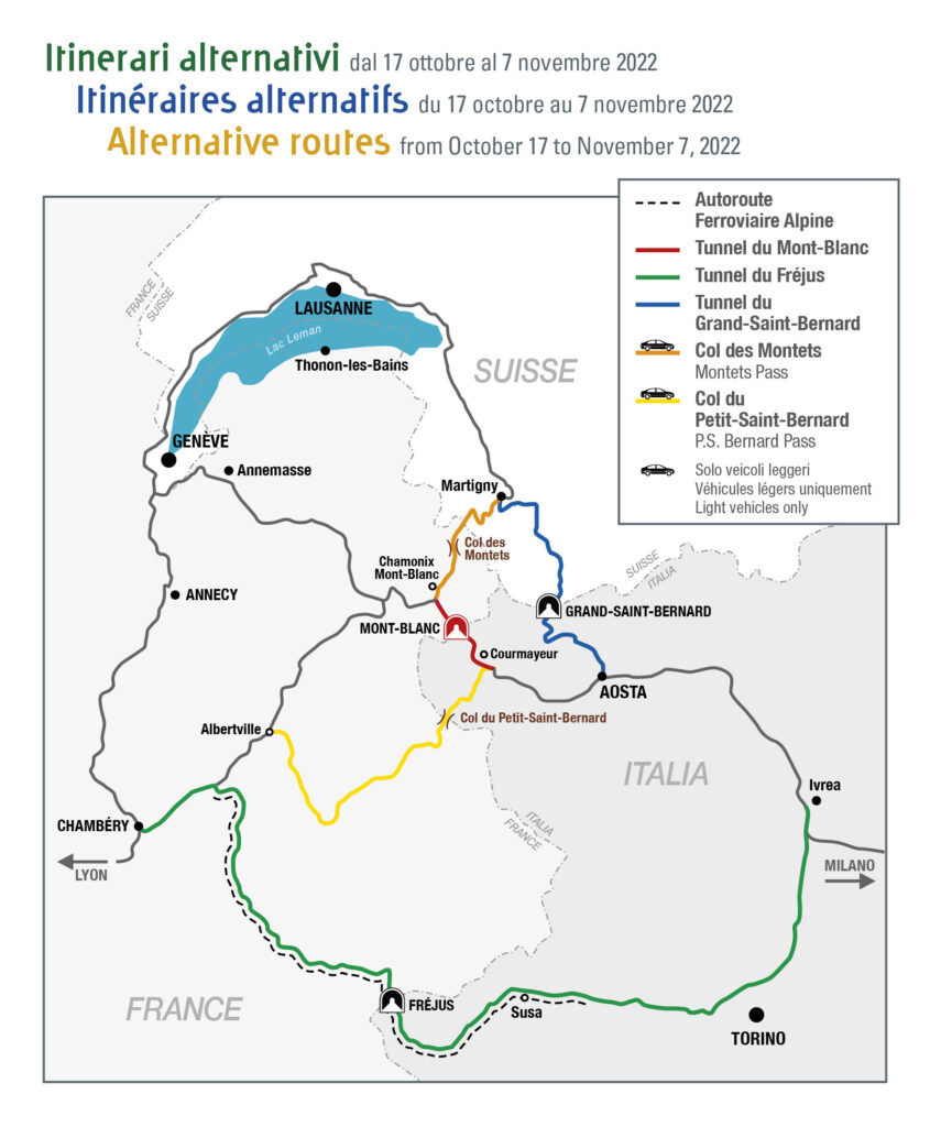 Tunnel du Mont Blanc : Itinéraires alternatifs